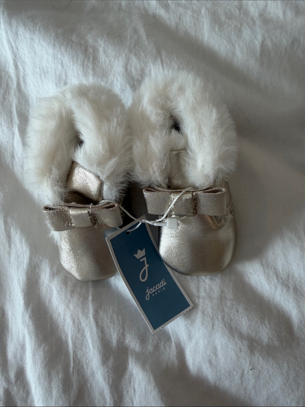 Jacadi Metallic Cream Fur-Trim Baby Booties